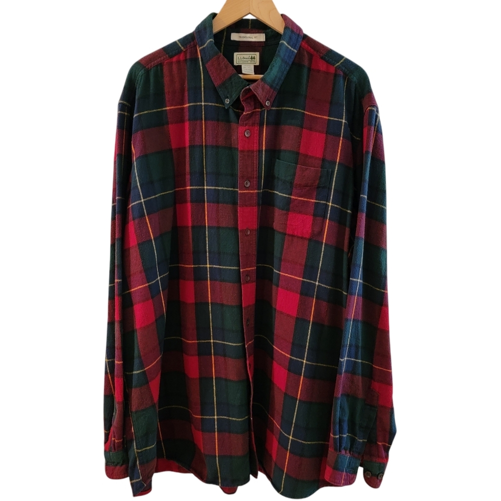 LL Bean Men’s Plaid Flannel Shirt Button Down Traditional Fit XXLT‎